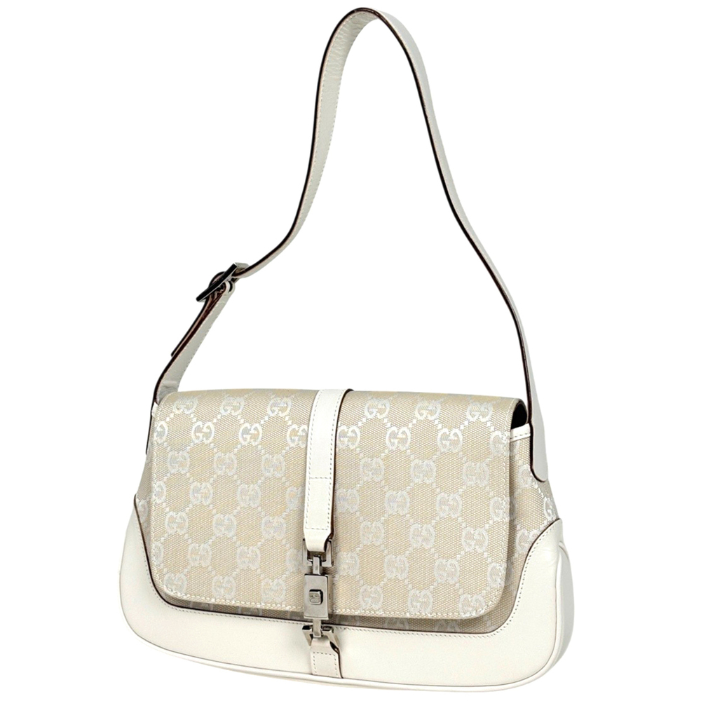 Gucci Jackie Line Shoulder Bag, GG Canvas, White, 0013824, Women's